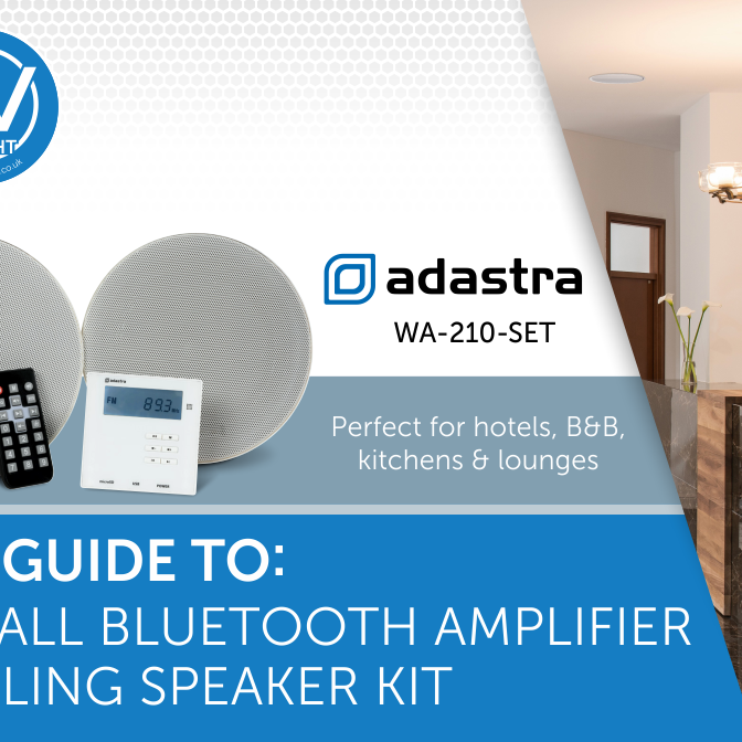 Adastra In-Wall Bluetooth Amplifier & Ceiling Speaker Kit (WA-210-SET) perfect for hotels, B&B's, kitchens & lounges
