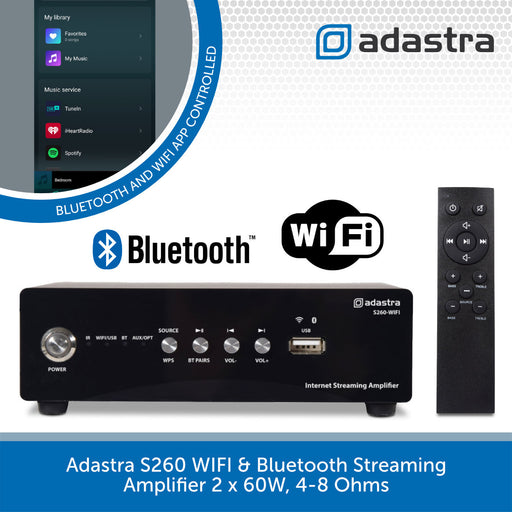 Adastra S260 WIFI & Bluetooth Streaming Amplifier 2 x 60W, 4-8 Ohms