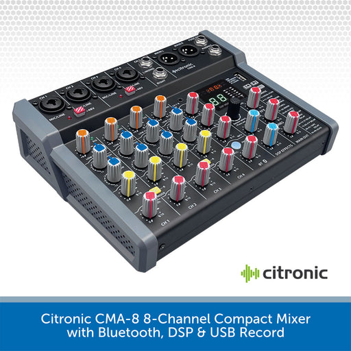 Citronic CMA-8 8-Channel Compact Mixer with Bluetooth, DSP & USB Record