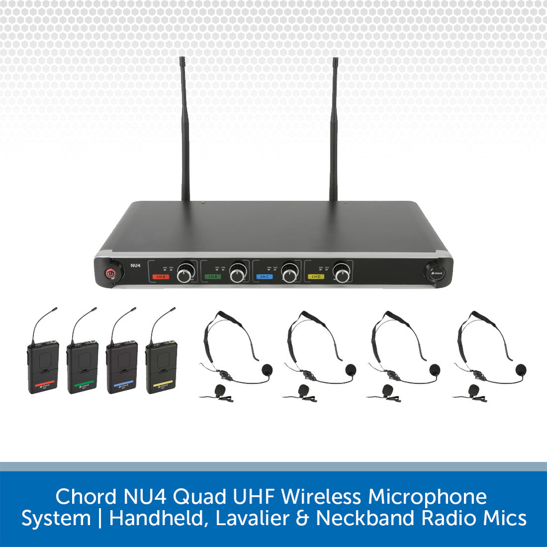 Chord NU4 Quad UHF Wireless Radio Microphone System Audio Volt