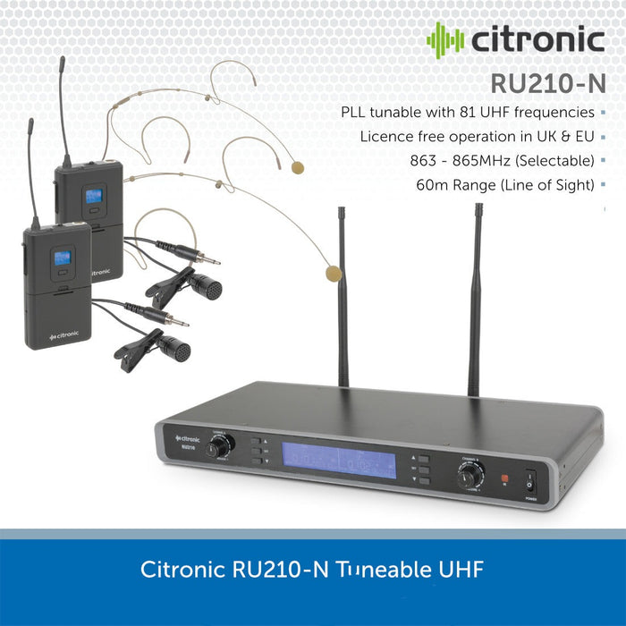 Citronic RU210H Tuneable Dual UHF Beltpack Microphone System