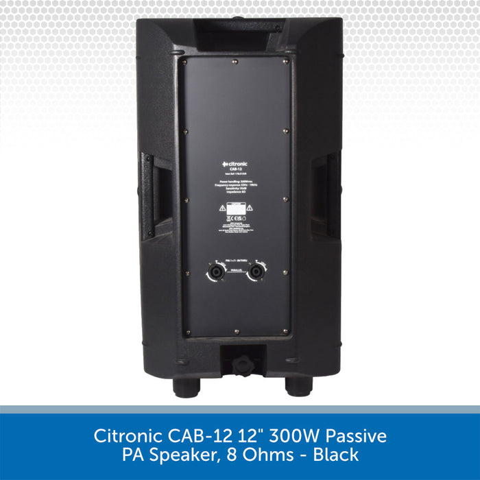 Citronic CAB-12 12" 300W Passive PA Speaker, 8 Ohms - Black