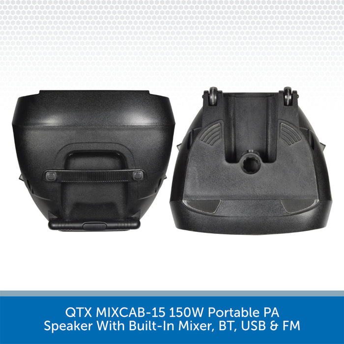 QTX MIXCAB-15 150W Portable PA Speaker With Built-In Mixer, BT, USB & FM