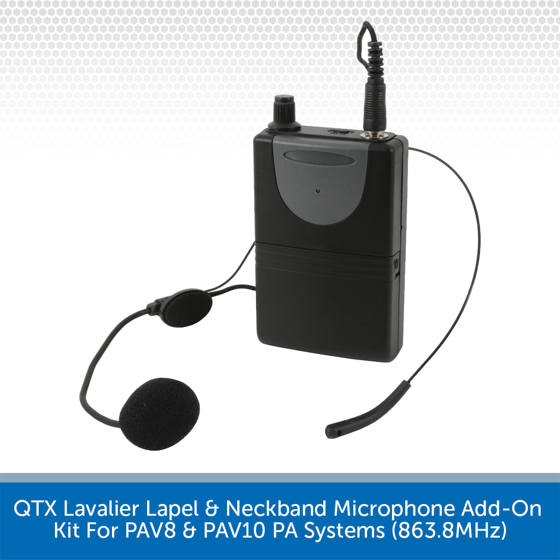 QTX Lavalier Lapel Neckband Microphone Add On Kit For PAV8 PAV10 PA Systems 863.8MHz