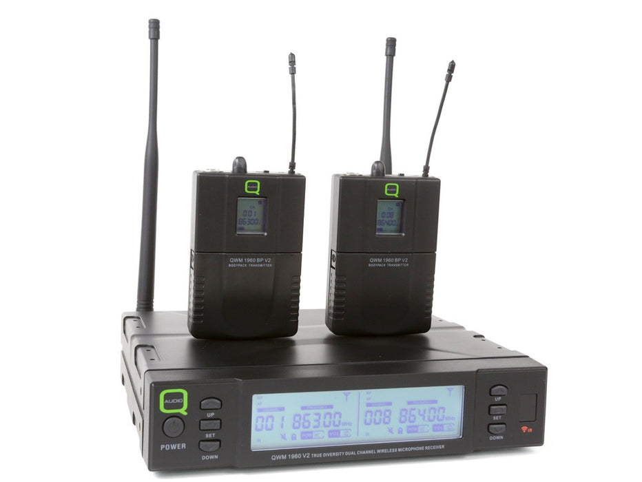 Q-Audio QWM 1960 BP V2 Dual Channel UHF True Diversity Wireless Beltpack Mic System