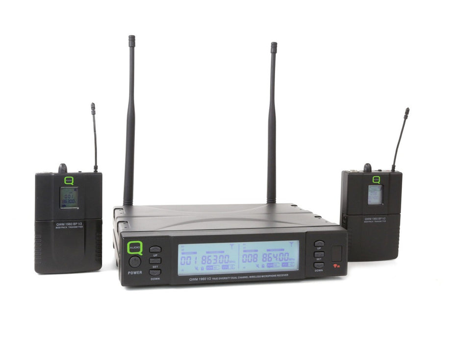 Q-Audio QWM 1960 BP V2 Dual Channel UHF True Diversity Wireless Beltpack Mic System