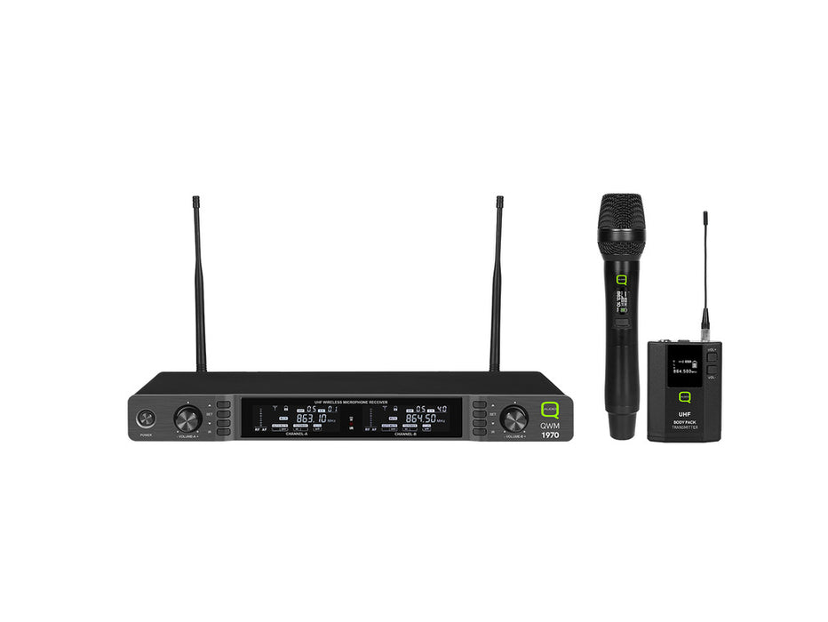 Q-Audio QWM 1970 HH BP UHF Dual Channel Diversity Handheld/Beltpack Wireless System