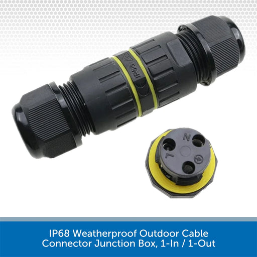 IP68 Weatherproof Outdoor Cable Connector Junction Box, 1-In / 1-Out