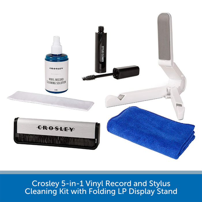 Crosley 5-in-1 Vinyl Record and Stylus Cleaning Kit with Folding LP Display Stand