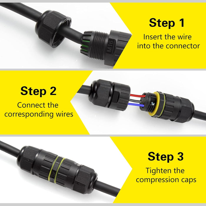 IP68 Weatherproof Outdoor Cable Connector Junction Box, 1-In / 1-Out