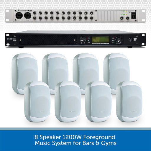 8 Speaker 1200W Foreground Music System for Bars & Gyms