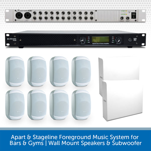 Apart & Stageline Foreground Music System for Bars & Gyms | Wall Mount Speakers & Subwoofer