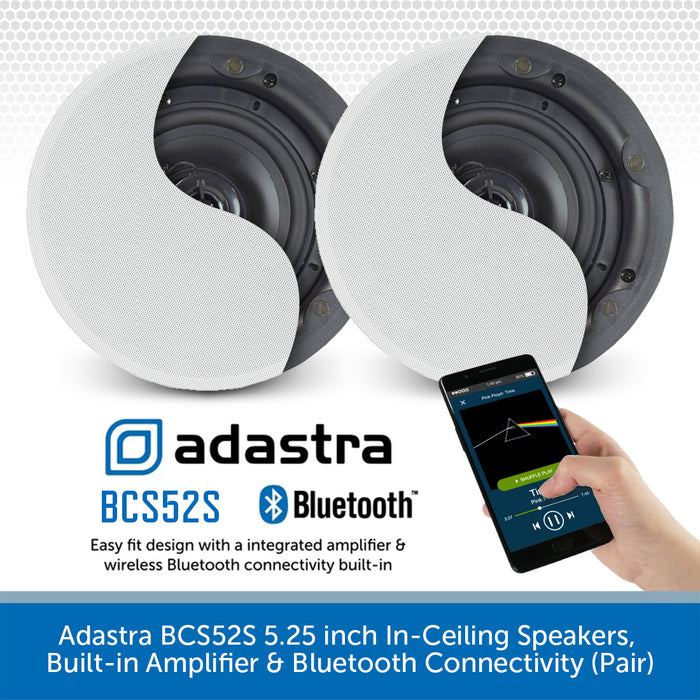 Adastra BCS52S 5.25 inch In-Ceiling Speakers, Built-in Amplifier & Bluetooth Connectivity (Pair)