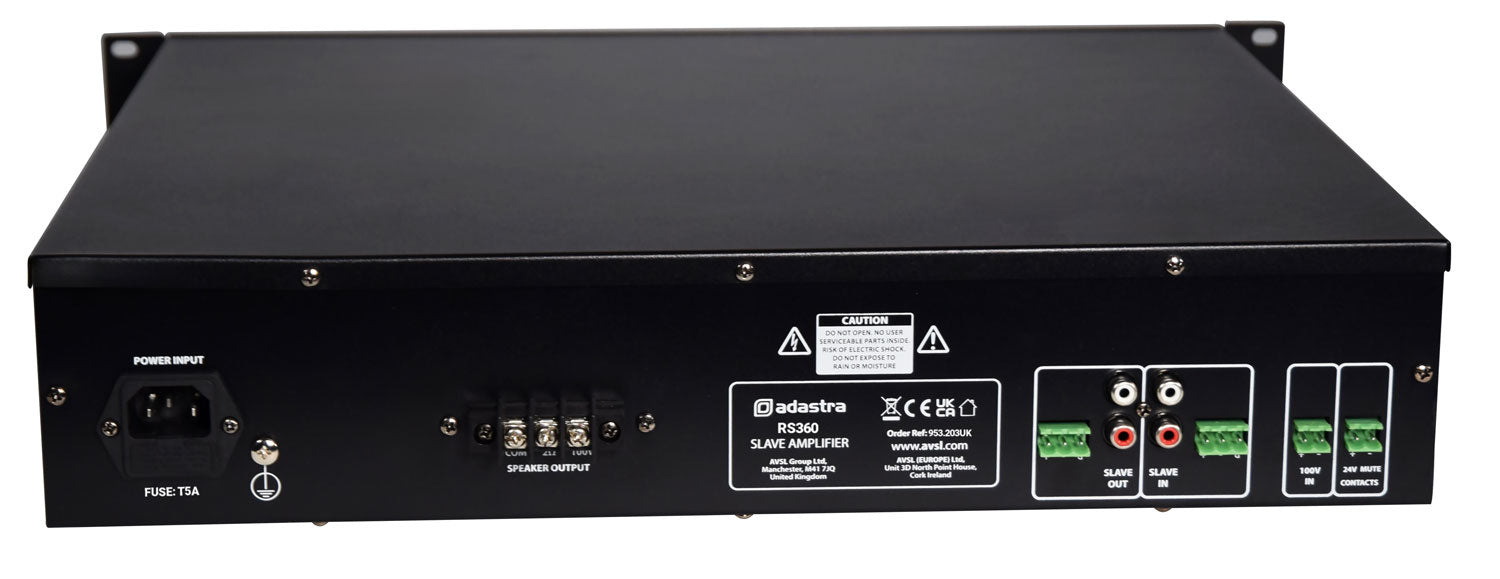 Adastra RS360 360W Class-D Slave Amplifier, 100V & 2 Ohms Operation