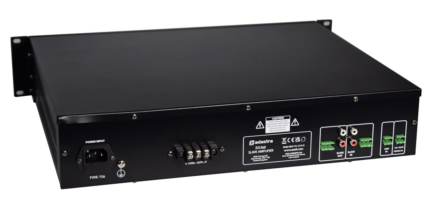 Adastra RS360 360W Class-D Slave Amplifier, 100V & 2 Ohms Operation