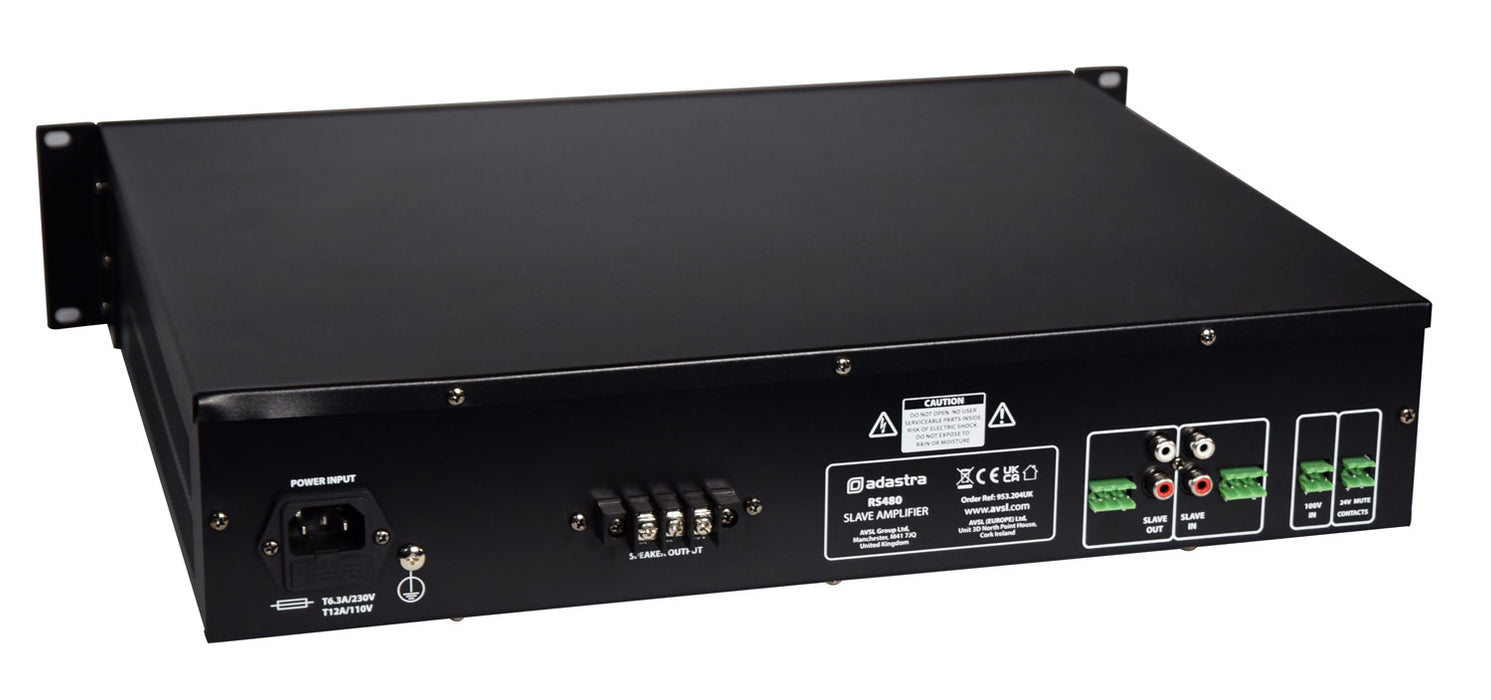 Adastra RS480 480W Class-D Slave Amplifier, 100V & 2 Ohms Operation