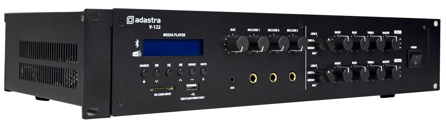 Adastra V-122 2-Zone 100V Mixer Amplifier 2x120W with Bluetooth & DAB Radio