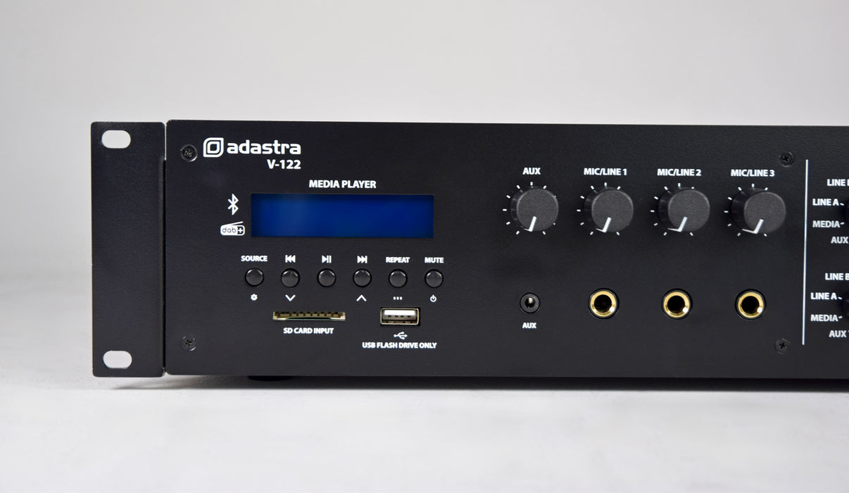 Adastra V-122 2-Zone 100V Mixer Amplifier 2x120W with Bluetooth & DAB Radio