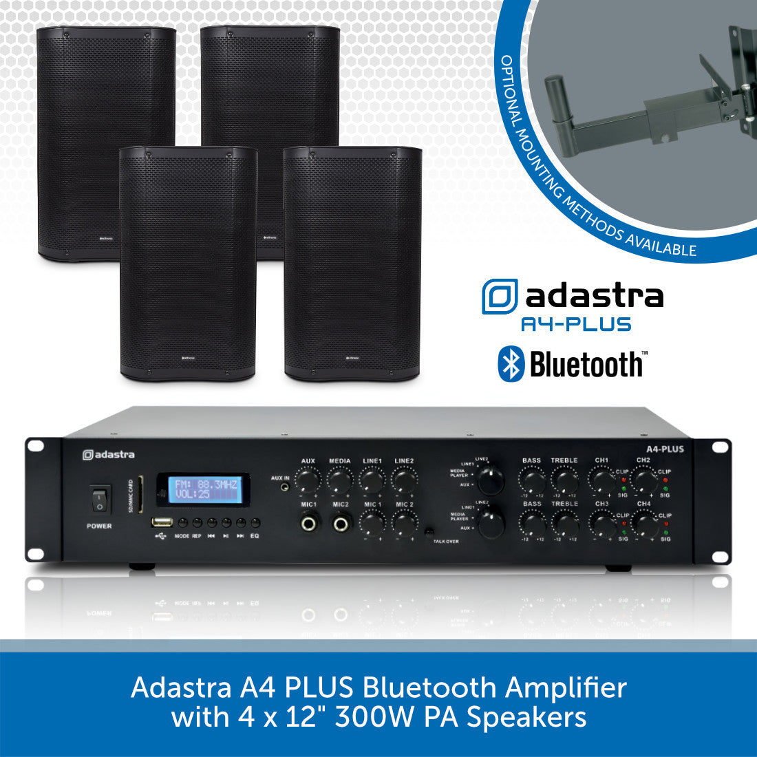 Adastra A4 PLUS Bluetooth Amplifier & 4x 300W PA Speakers | Audio Volt