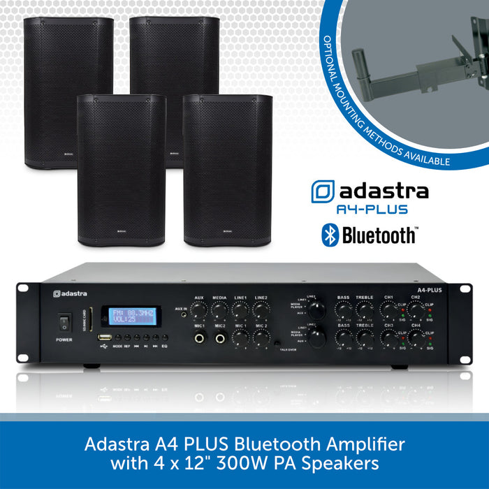 Adastra A4 PLUS Bluetooth Amplifier with 4 x 12" 300W PA Speakers