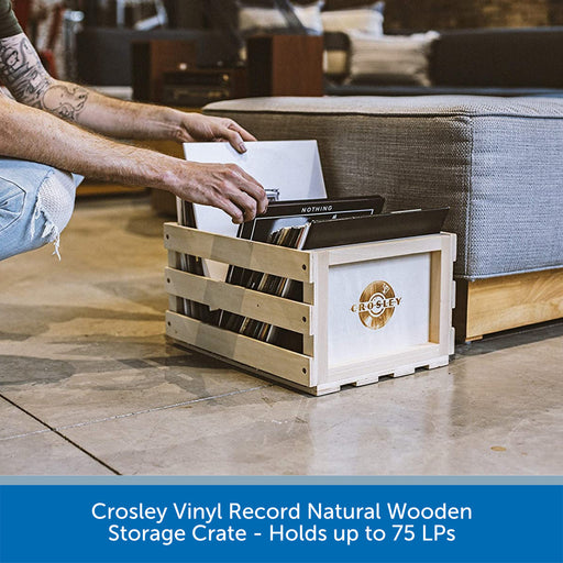 Crosley Vinyl Record Natural Wooden Storage Crate - Holds up to 75 LPs