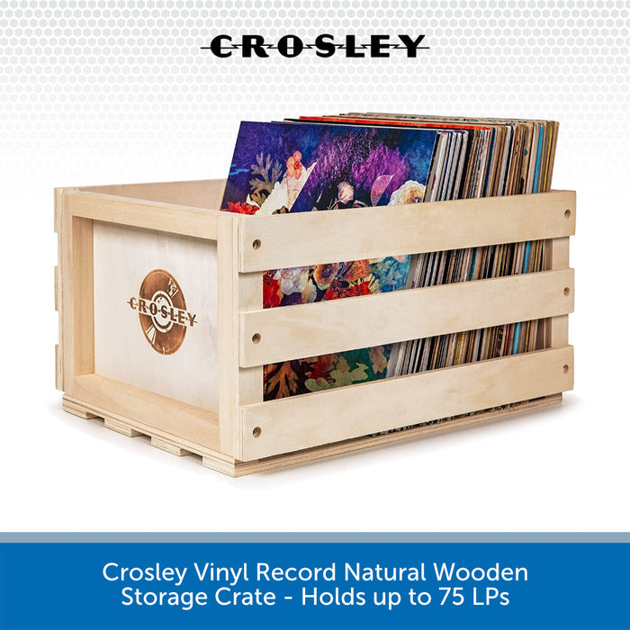 Crosley Vinyl Record Natural Wooden Storage Crate - Holds up to 75 LPs
