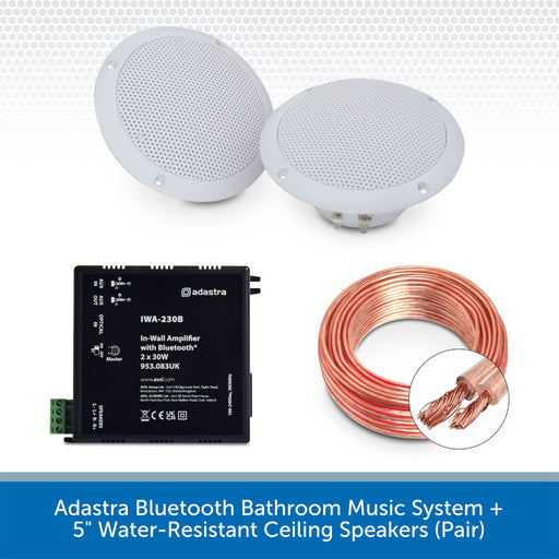 Adastra Bluetooth Bathroom Music System + 5" Water-Resistant Ceiling Speakers (Pair)