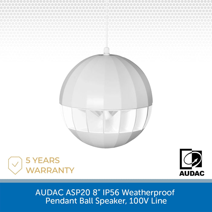 AUDAC ASP20 8” IP56 Weatherproof Pendant Ball Speaker, 100V Line