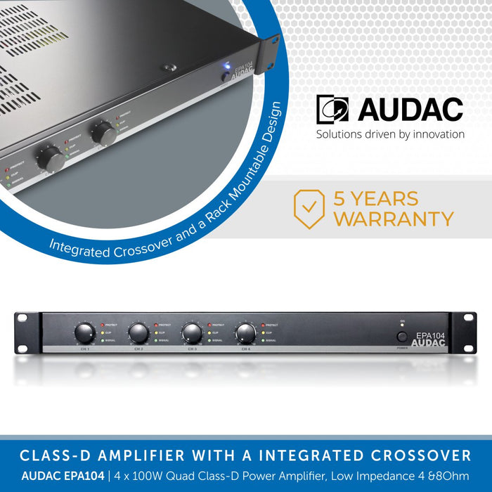 AUDAC EPA104 4 x 100W Quad Class D Power Amplifier 