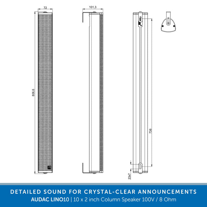 AUDAC LINO10 - 10 x 2 inch Column Speaker 100V / 8 Ohm