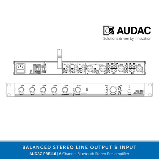 AUDAC PRE116 6 Channel Bluetooth Stereo Pre Amplifier 