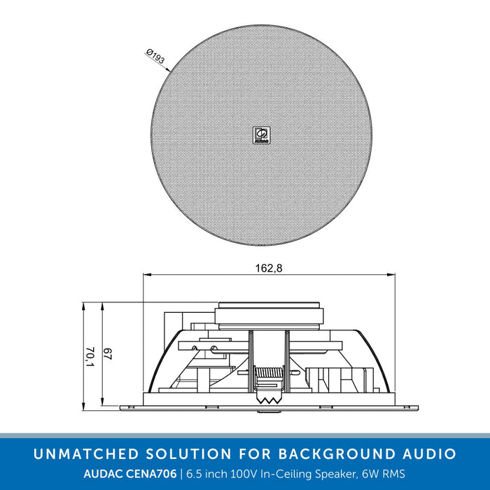 AUDAC CENA706W - Premium 10W, 6.5 inch In-Ceiling Speaker with SpringFit installation