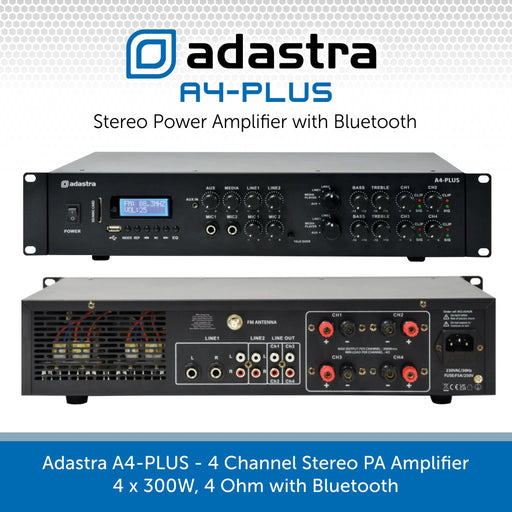 Adastra A4 PLUS Bluetooth Amplifier with 4 x 12" 300W PA Speakers