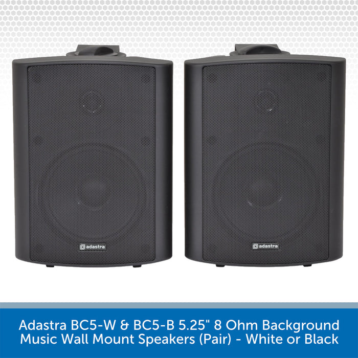 Adastra BC5-W & BC5-B 5.25" 8 Ohm Background Music Wall Mount Speakers Black
