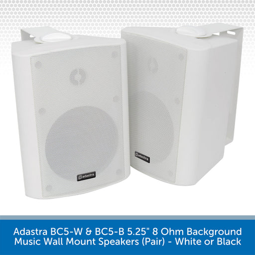 Adastra BC5-W & BC5-B 5.25" 8 Ohm Background Music Wall Mount Speakers White