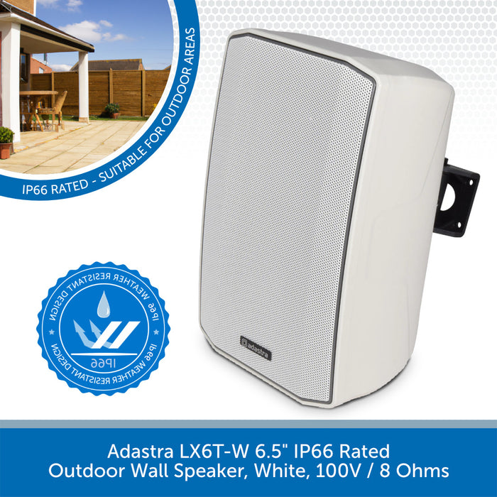 Adastra LX6T-W 6.5" IP66 Rated Outdoor Wall Speaker, White, 100V / 8 Ohms