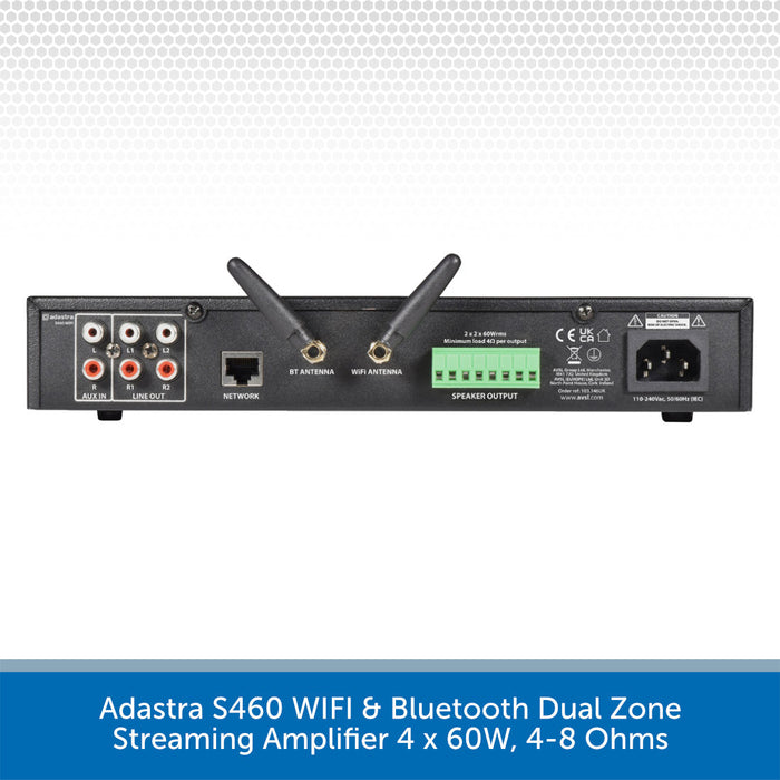 Adastra S460 WIFI & Bluetooth Dual Zone Streaming Amplifier Back