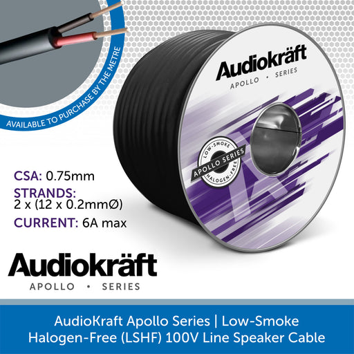 AudioKraft Apollo Series | 2-Core Low Smoke Speaker Cable, LSZH, Black - PER METRE