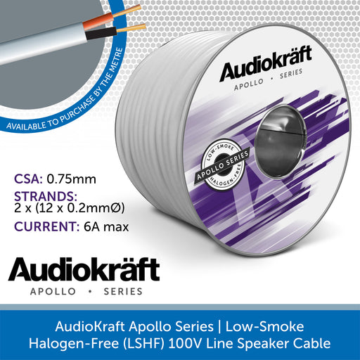 AudioKraft Apollo Series | 2-Core Low Smoke Speaker Cable, LSZH, White - PER METRE