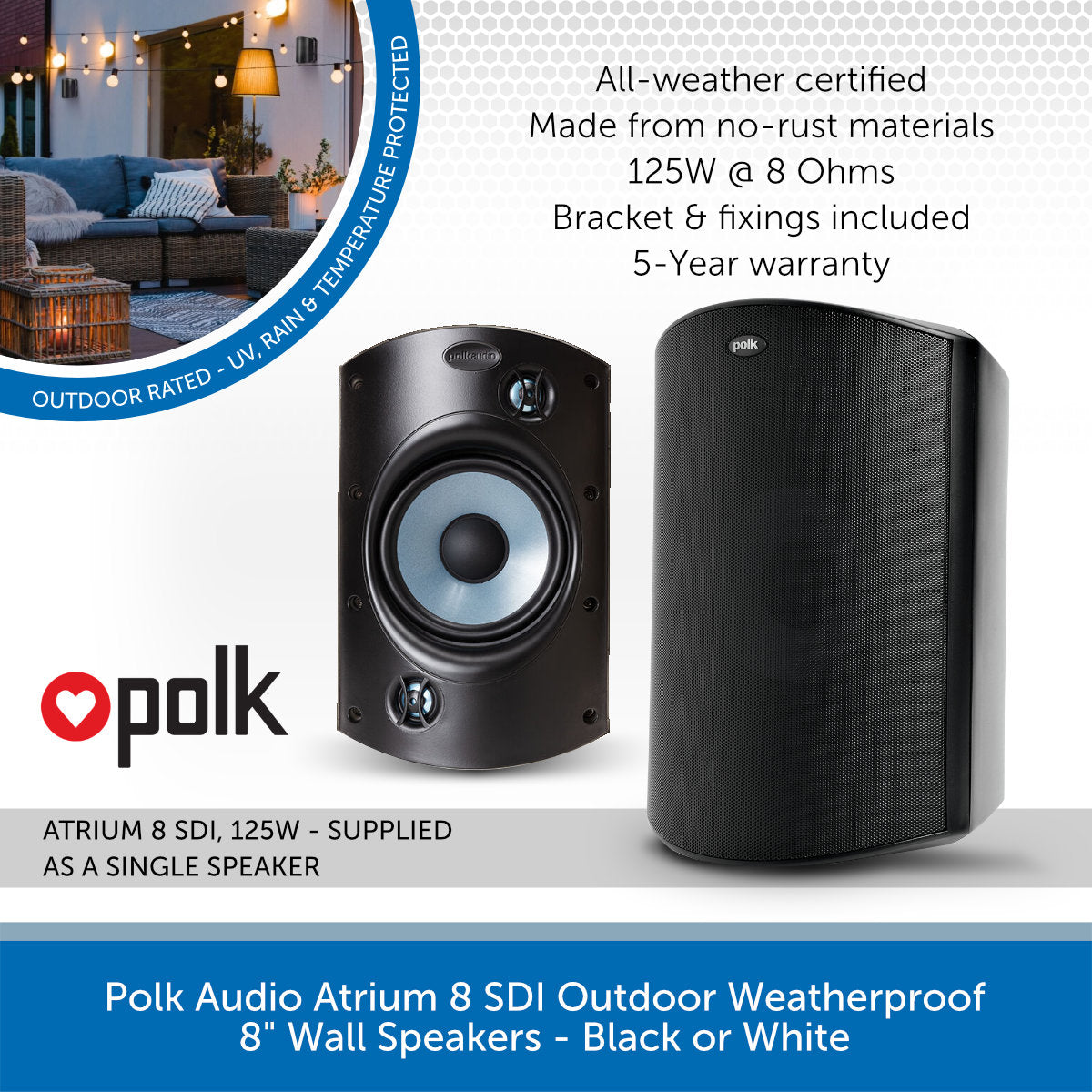 Polk Audio Atrium8 SDI All-Weather Outdoor Wall Speakers | Audio Volt