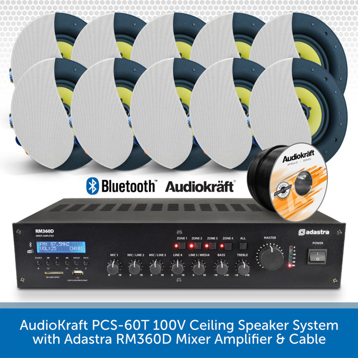 AudioKraft PCS-60T 100V Ceiling Speaker System White 10 Speakers