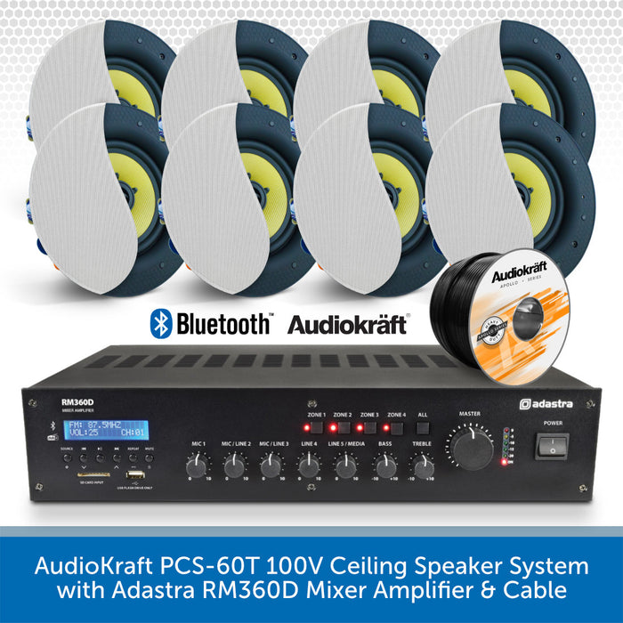 AudioKraft PCS-60T 100V Ceiling Speaker System White 8 Speakers