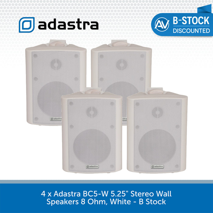 4 x Adastra BC5-W 5.25" Stereo Wall Speakers 8 Ohm, White - B Stock