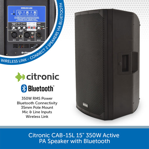 Citronic CAB-15L 15" 350W Active PA Speaker with Bluetooth