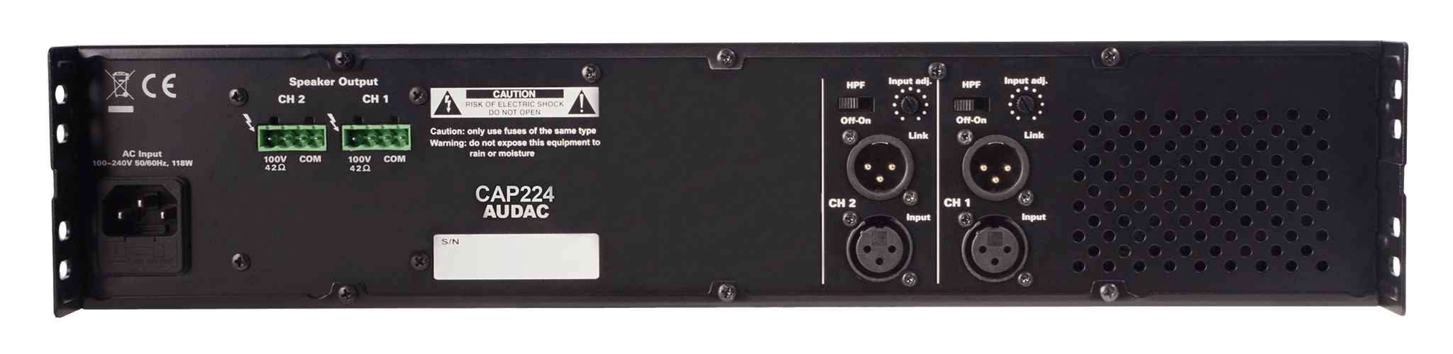 AUDAC CAP224 - 2 x 240W Dual Class-D Power Amplifier, 100V or 4Ω