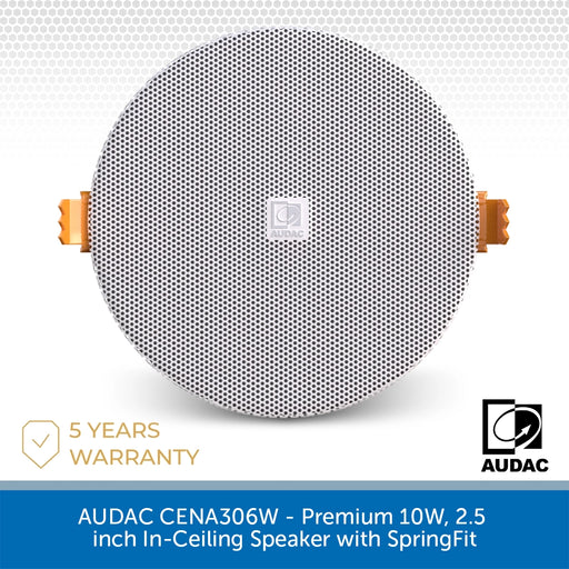 AUDAC CENA306W - Premium 10W, 2.5 inch In-Ceiling Speaker with SpringFit