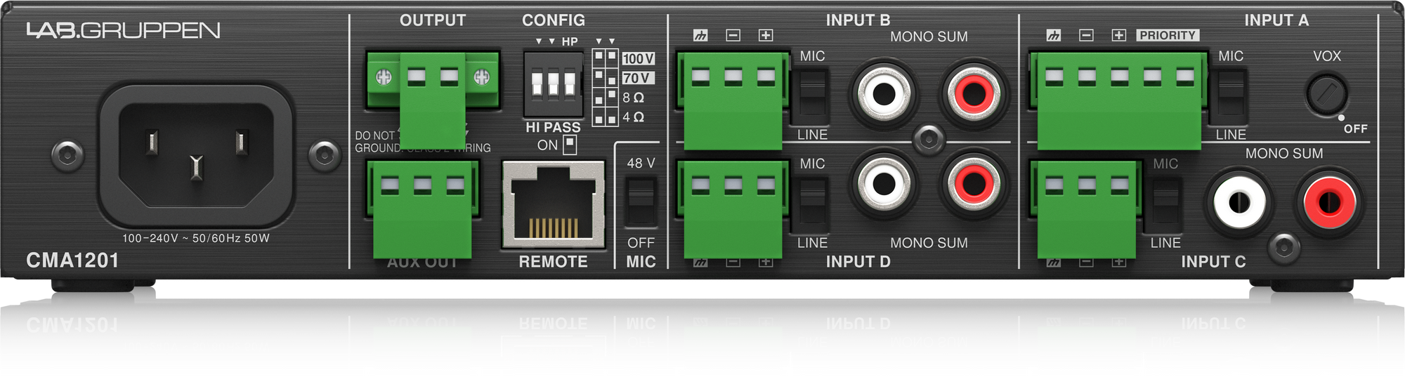 Lab Gruppen CMA1201 1 x 120W Commercial Mixer Amplifier, 100V/4-8 Ohms