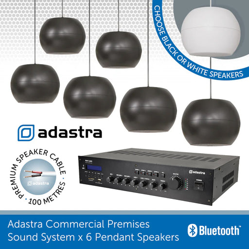 Adastra Warehouse Music Sound System with Suspended Pendant Speakers, Bluetooth & DAB Radio