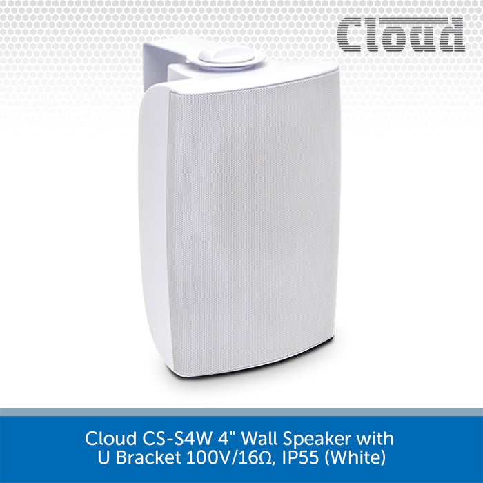 Cloud CS-S4W 4" Wall Speaker with U Bracket 100V/16Ω, IP55 (White)