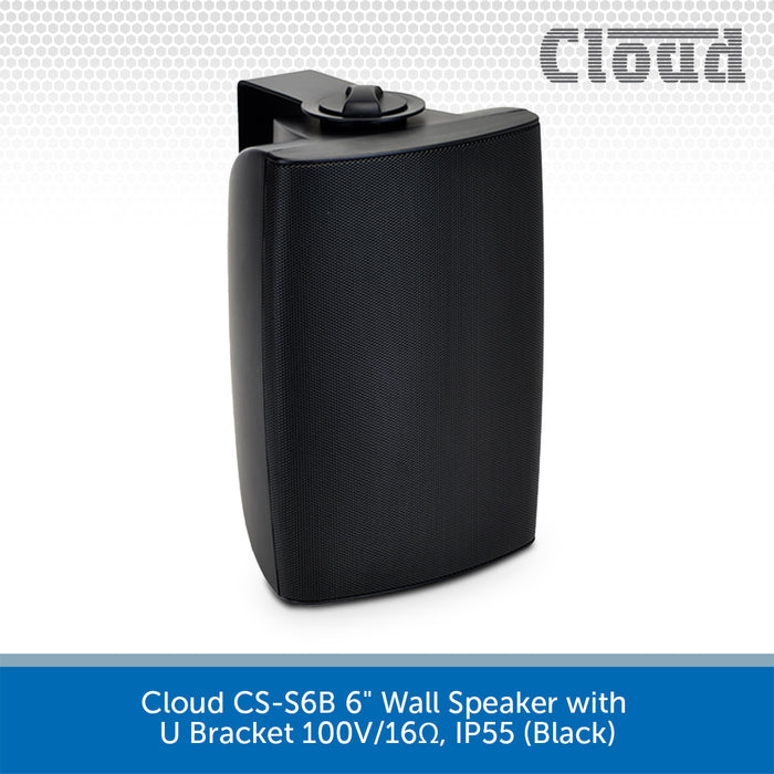 Cloud CS-S6B 6" Wall Speaker with U Bracket 100V/16Ω, IP55 (Black)